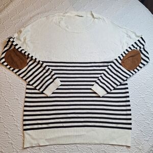 First Look Striped Sweater With Elbow Patches,  Size 2X